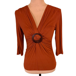 Shine New York Rust V-Neck Top with Ring Detail